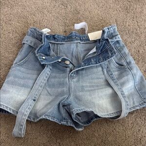 American Eagle Outfitters Blue Jean Shorts Distressed Mid-Length